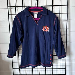 Vintage Auburn Tigers Logo Athletic by Reebok Polo Shirt Womens M Blue V-Neck